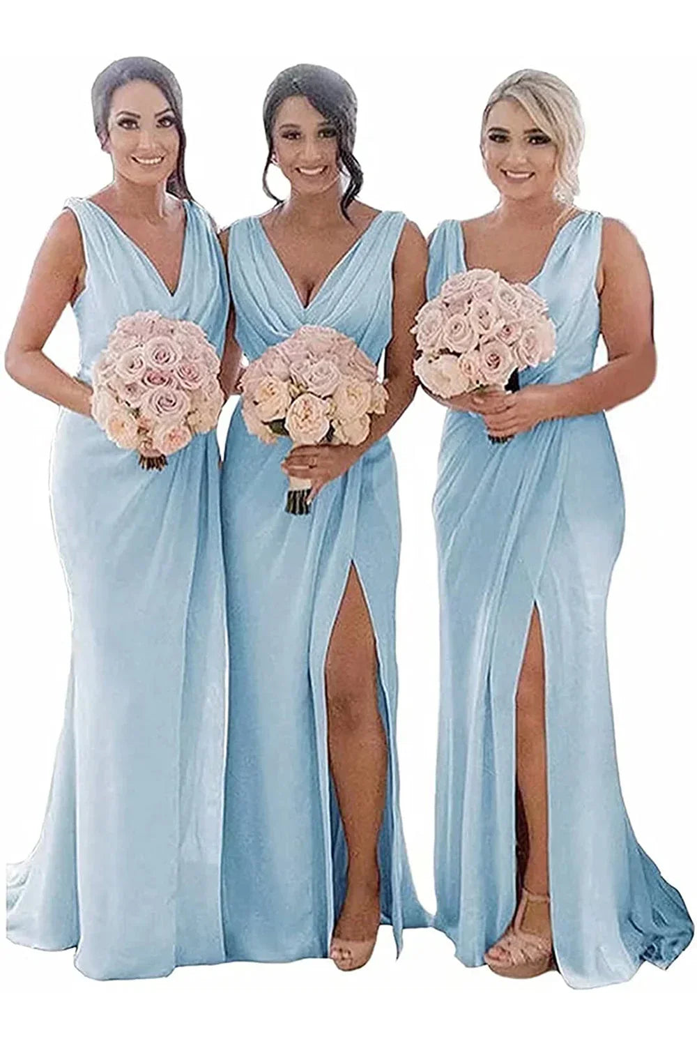 Ivory Sheath Chiffon Ruched Long Bridesmaid Dress with Slit