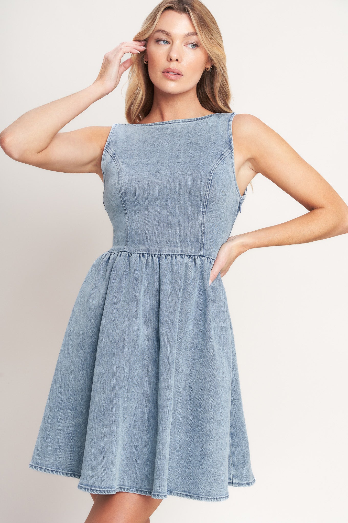 CASUAL POLISHED DENIM MINI DRESS FINAL SALE