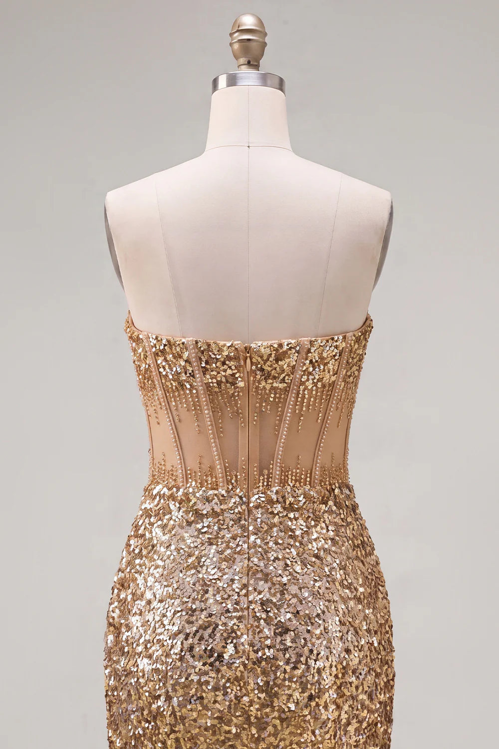 Sparkly Golden Bodycon Sequin Corset Strapless Homecoming Dress