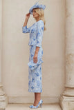 Light Blue 2 Piece Floral Mother of the Bride Dress with Jacket