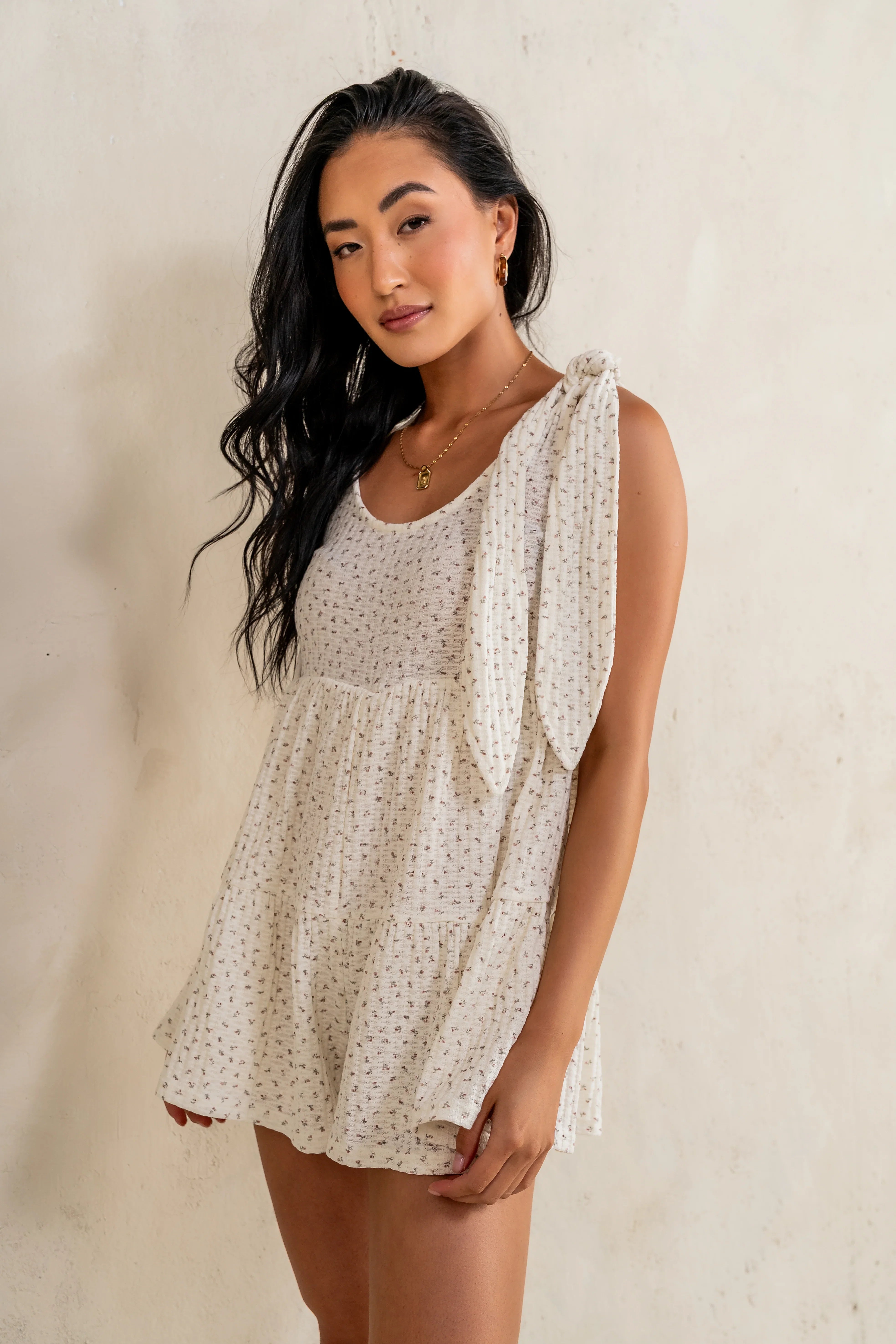 Mary Floral Knit Romper in Ivory FINAL SALE