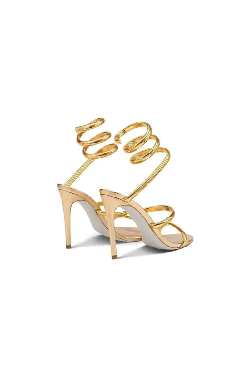 Gold Snake Wrap Open Toe High Heels Sandal