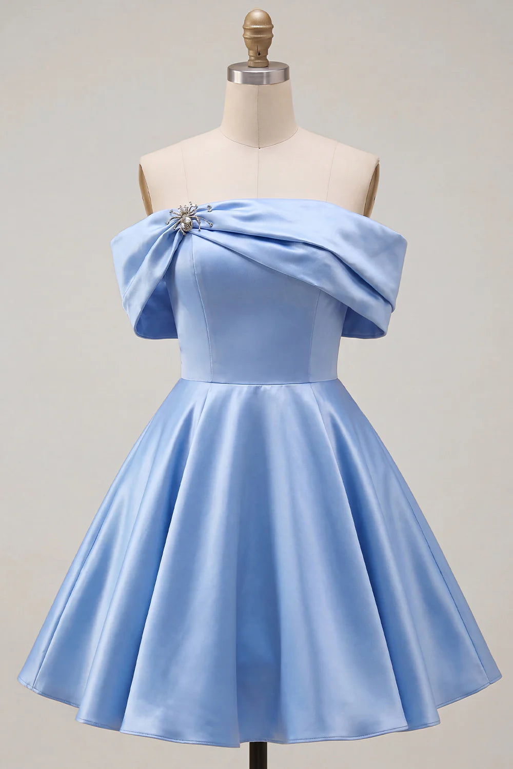 Off the Shoulder Blue A Line Short Homecoming Dress with Beading