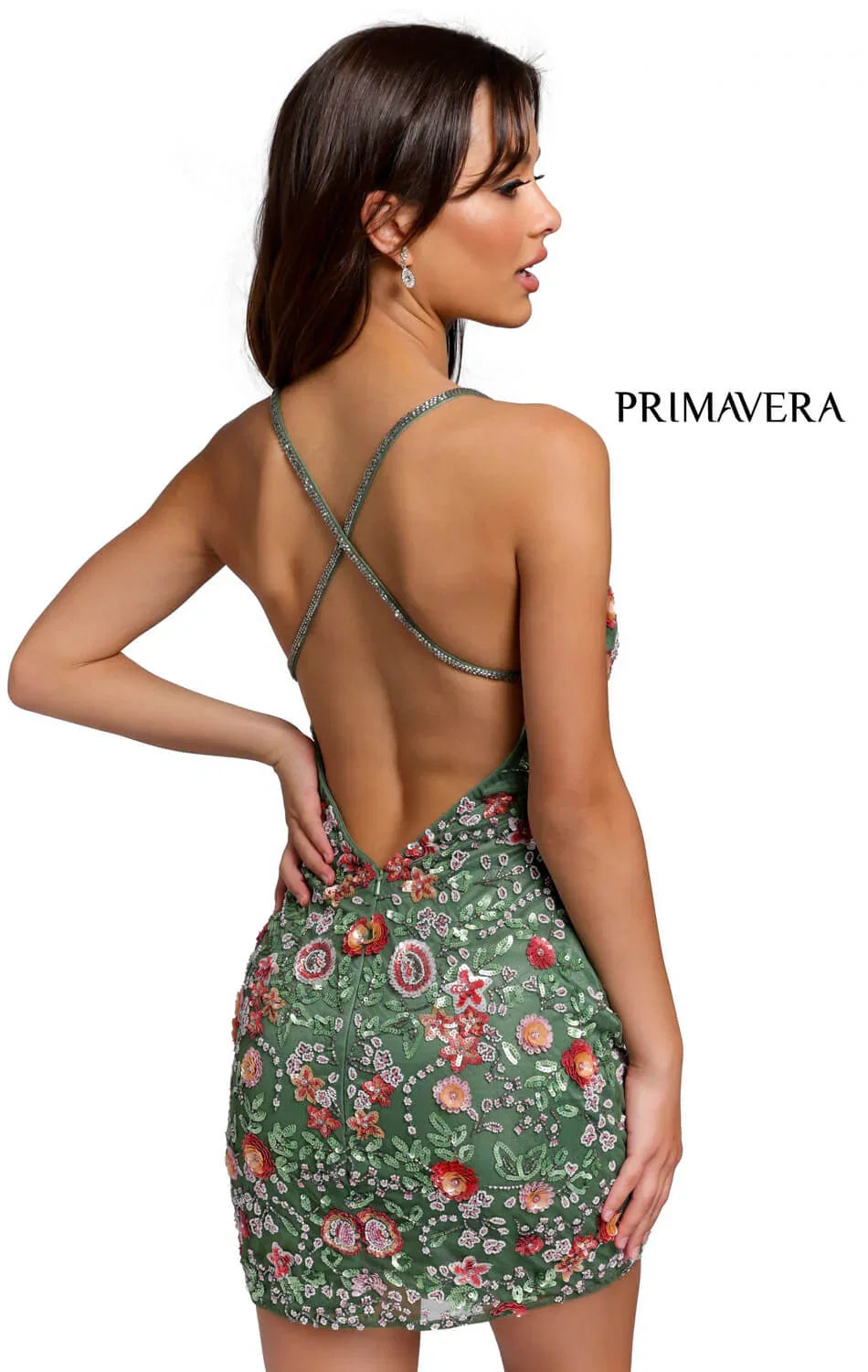 1938 Primavera V Neck Short Dress with Floral Sequins