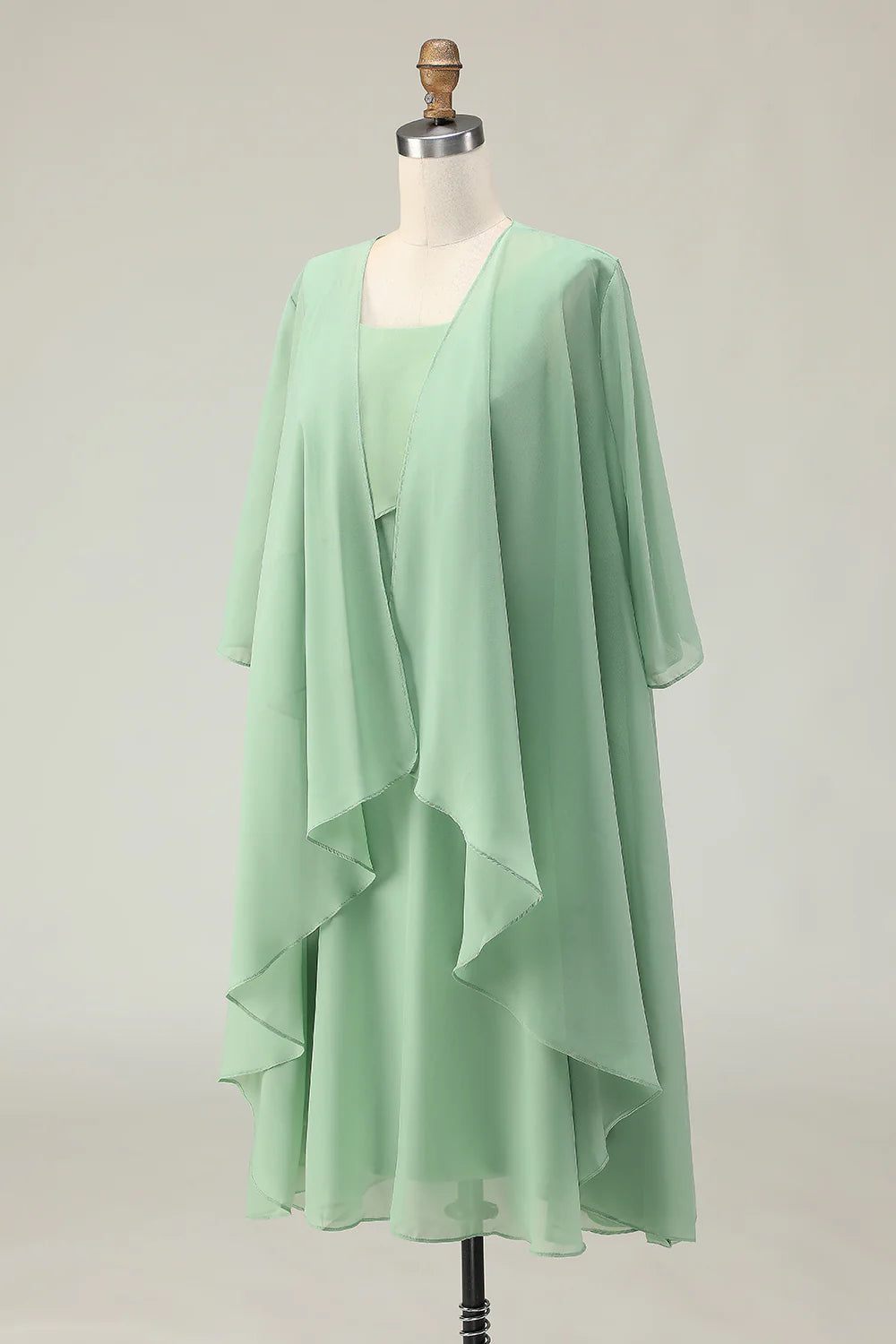 2 Piece Dusty Sage A Line Ruffled Chiffon Mother of the Bride Dress