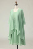 2 Piece Dusty Sage A Line Ruffled Chiffon Mother of the Bride Dress