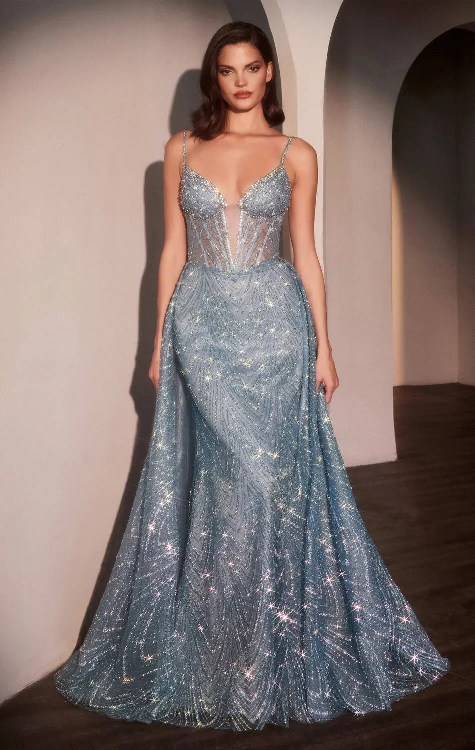 ANTONIA GOWN GLITTER PRINT DRESS WITH OVERSKIRT