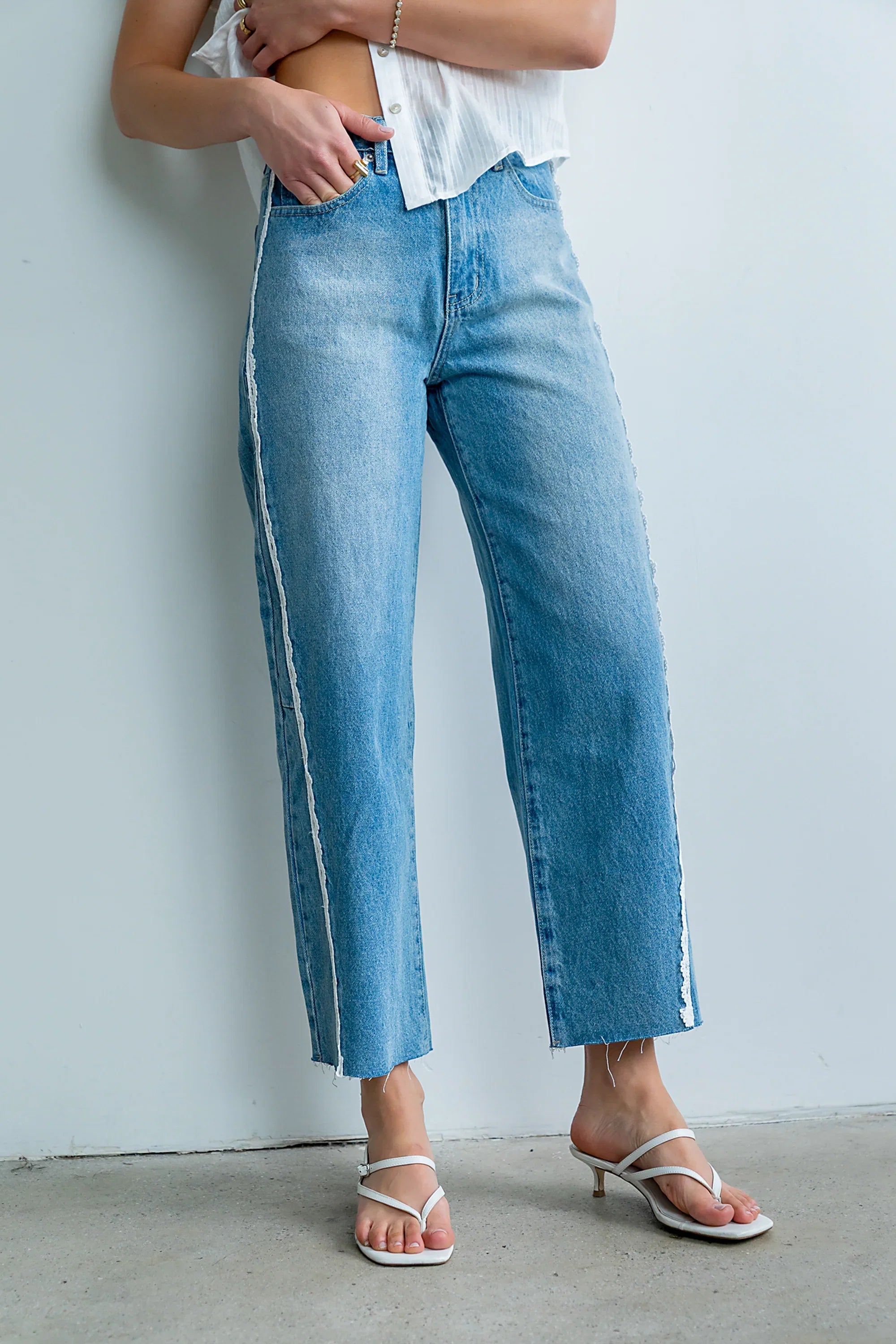 Adeline Lace Trim Barrel Jeans