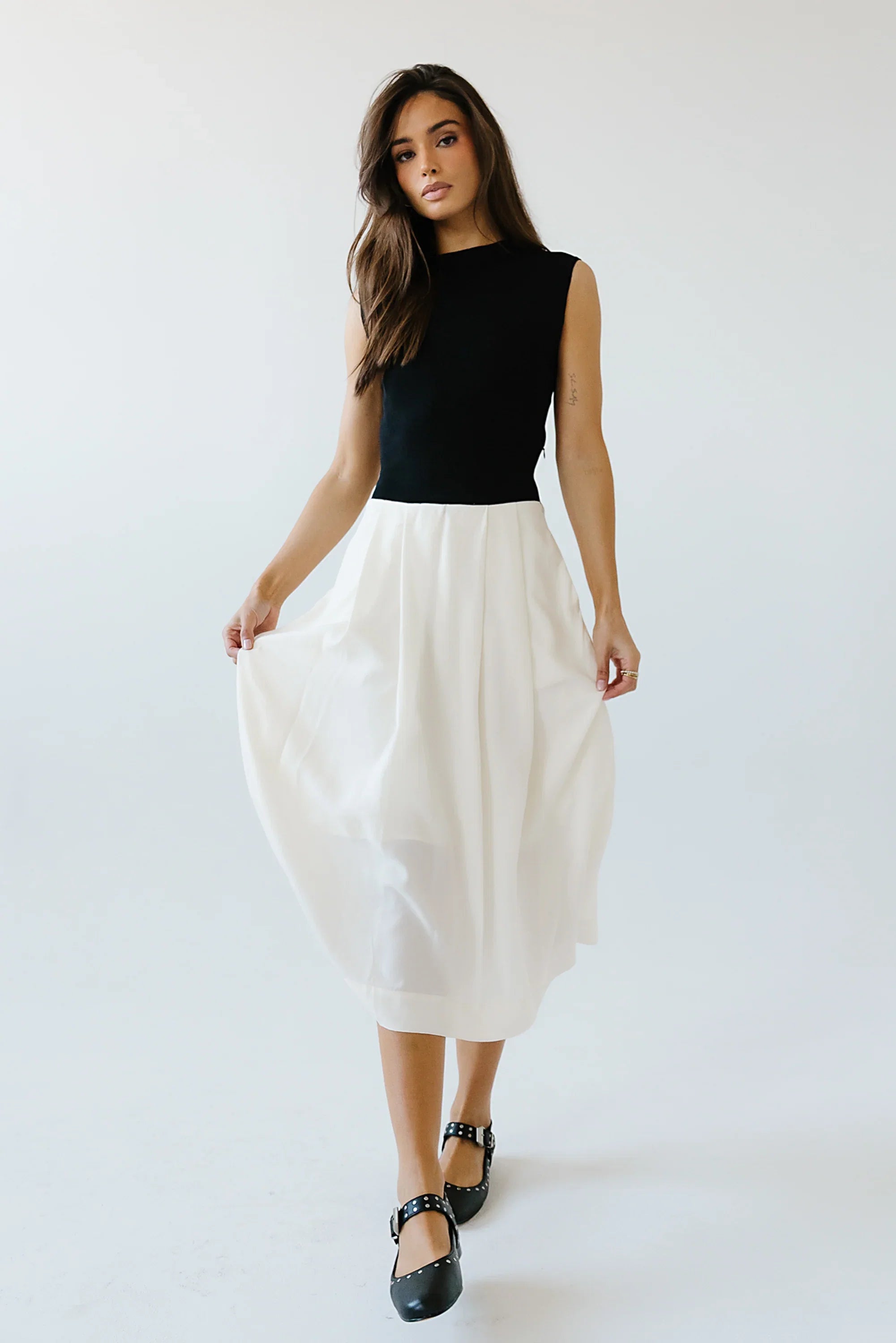 Tristan Mixed Media Midi Dress in Ivory FINAL SALE