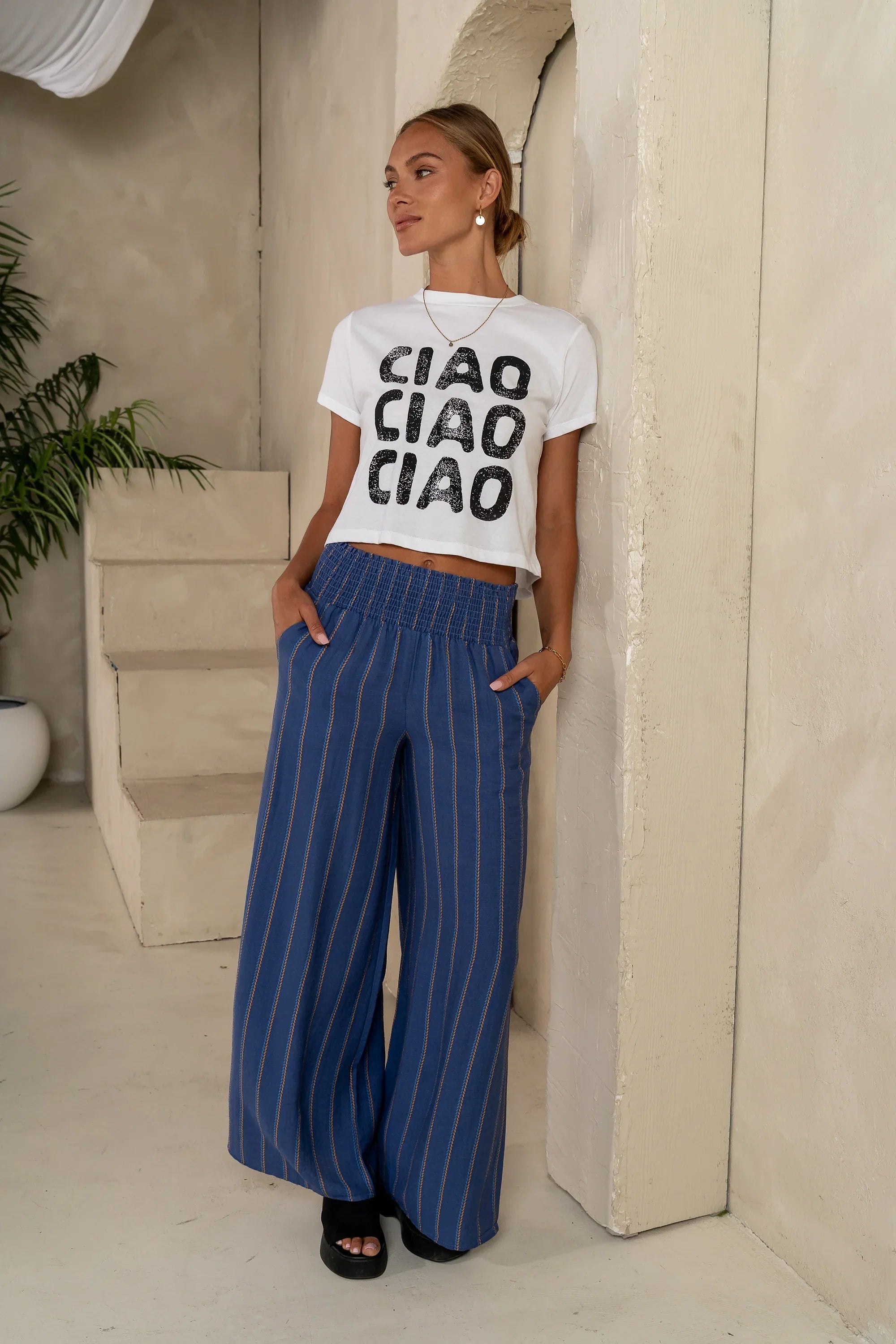 Emery Striped Wide Leg Pants in Indigo FINAL SALE