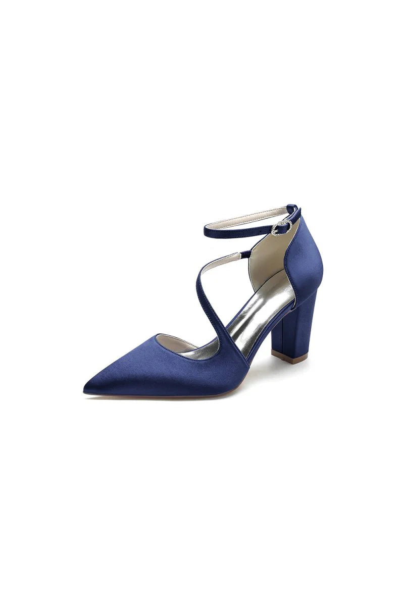 White Silk Pump with Decorative Ankle Strap