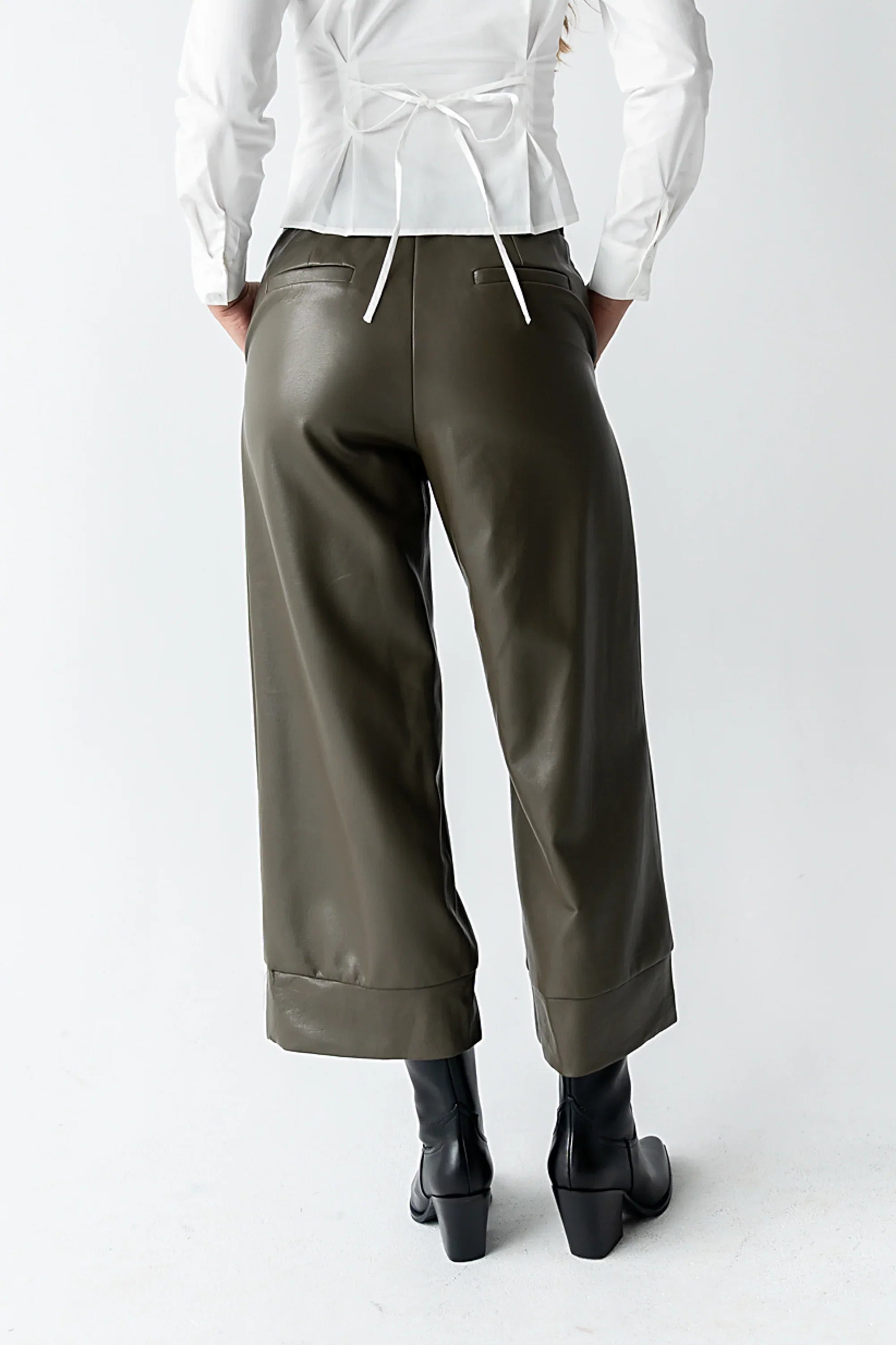 Ulani Vegan Leather Pants in Olive FINAL SALE