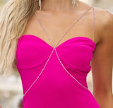 Millionaire Mini Dress Crystal Chain Hot Pink Cocktail Dress