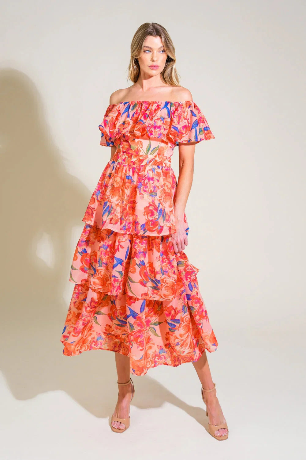 STROLL THE AVENUES MIDI DRESS PEACH