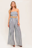 GREER STRAPLESS JUMPSUIT WHITE CHARCOAL STRIPE