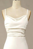 Simple Spaghetti Straps Long Soft Satin Ivory Mermaid Beach Wedding Dresses