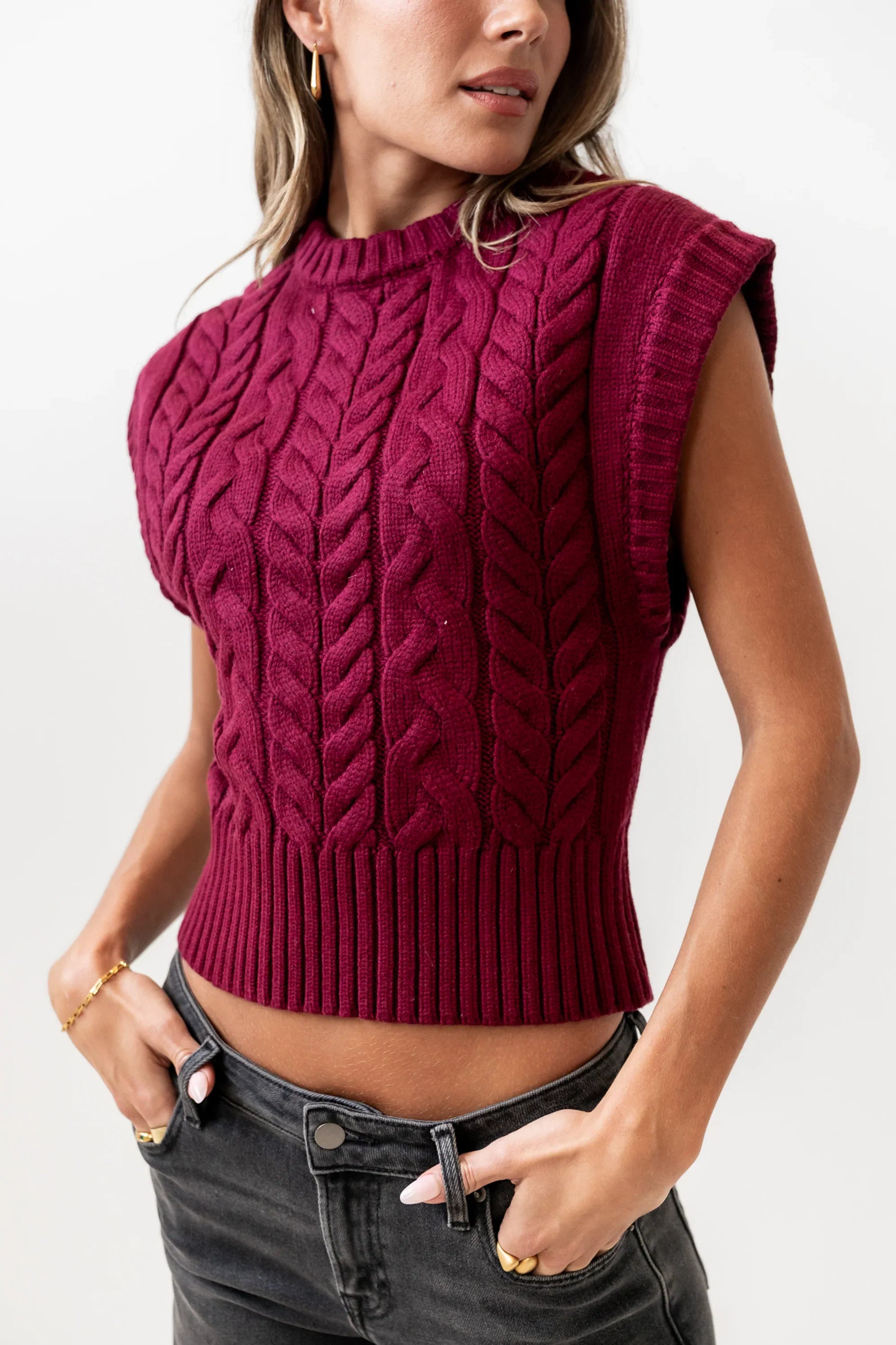Lennie Cable Knit Top in Burgundy FINAL SALE