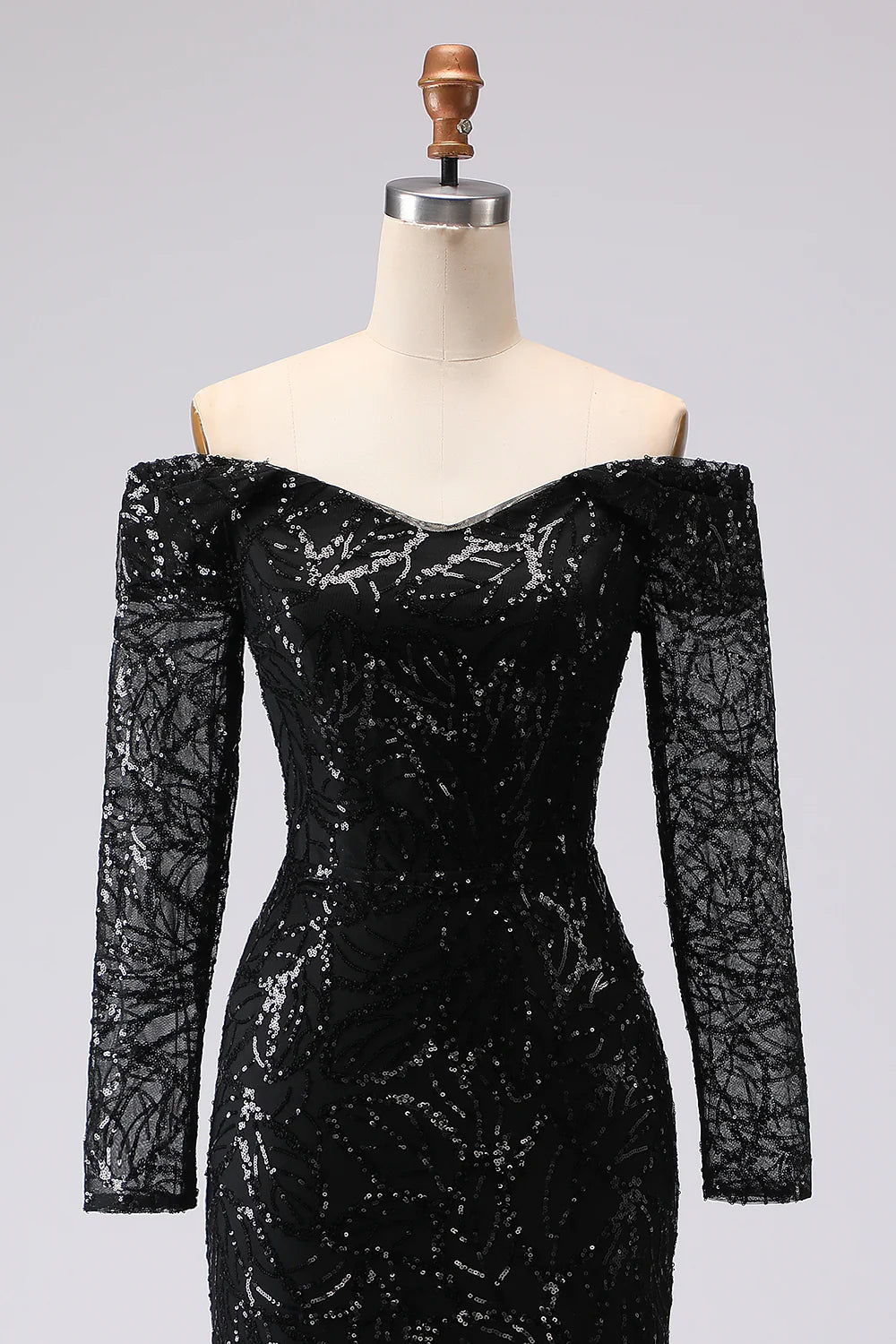 Off The Shoulder Black Sheath Mesh Lace Formal Dress