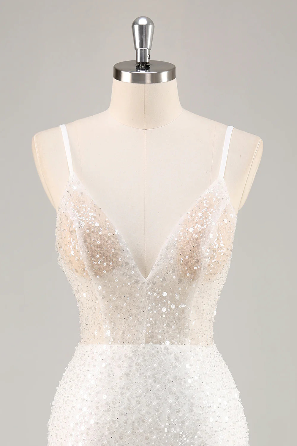 White Spaghetti Straps Tight Homecoming Dress With Sequins