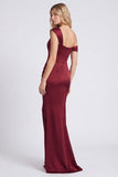Off the Shoulder Mermaid Satin Burgundy Bridesmaid Dress with Slit