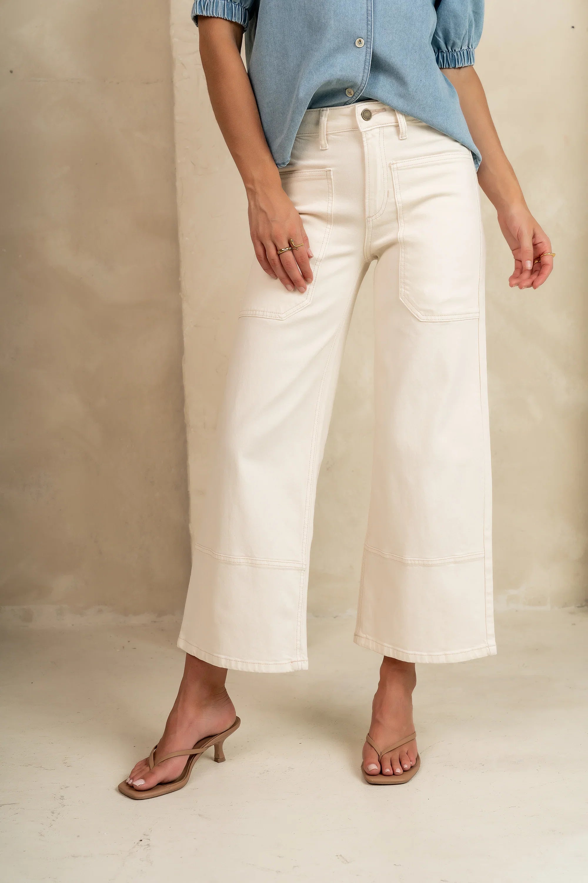 Mylah Wide Leg Jeans in Ivory