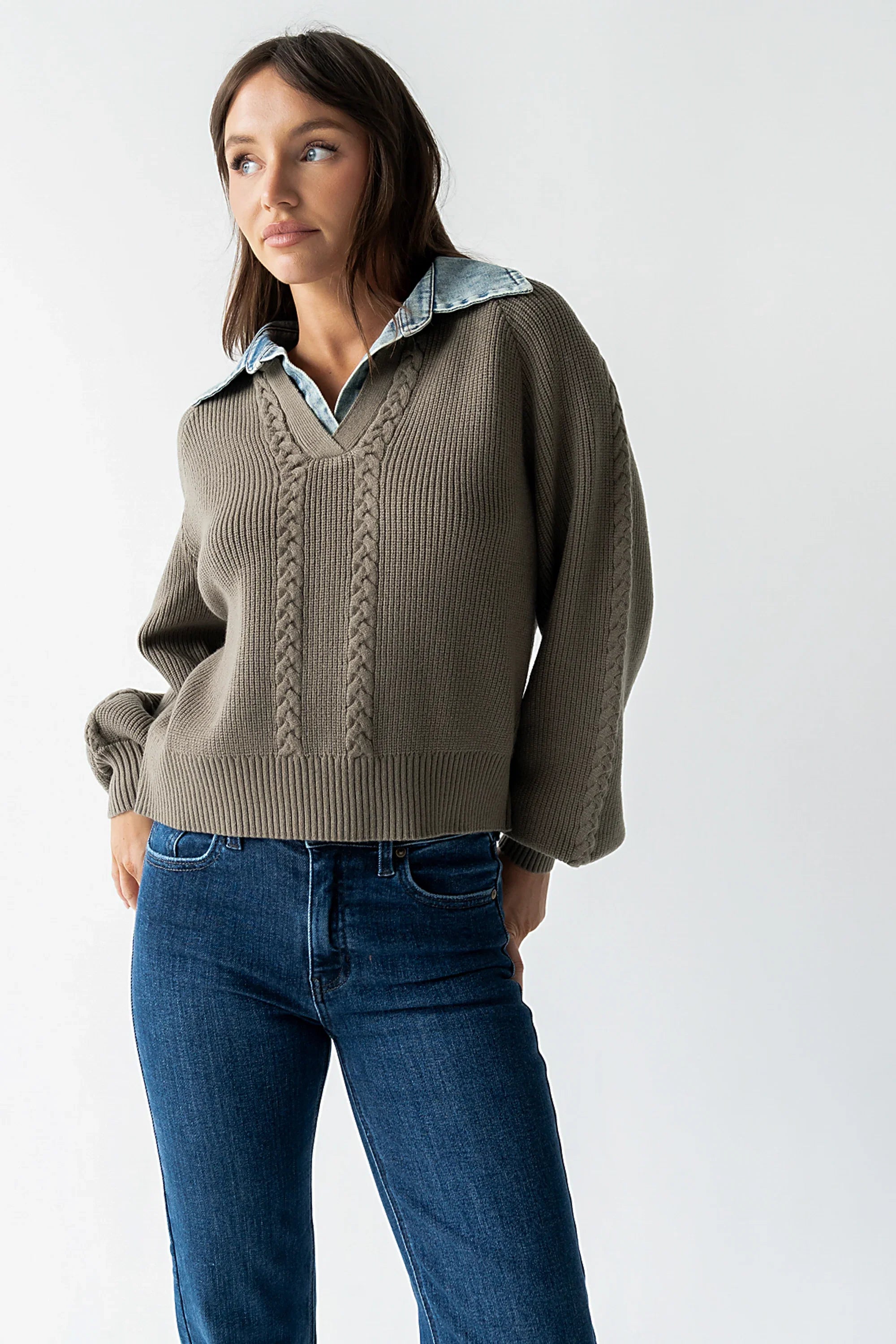 Melissa Contrast Sweater in Olive