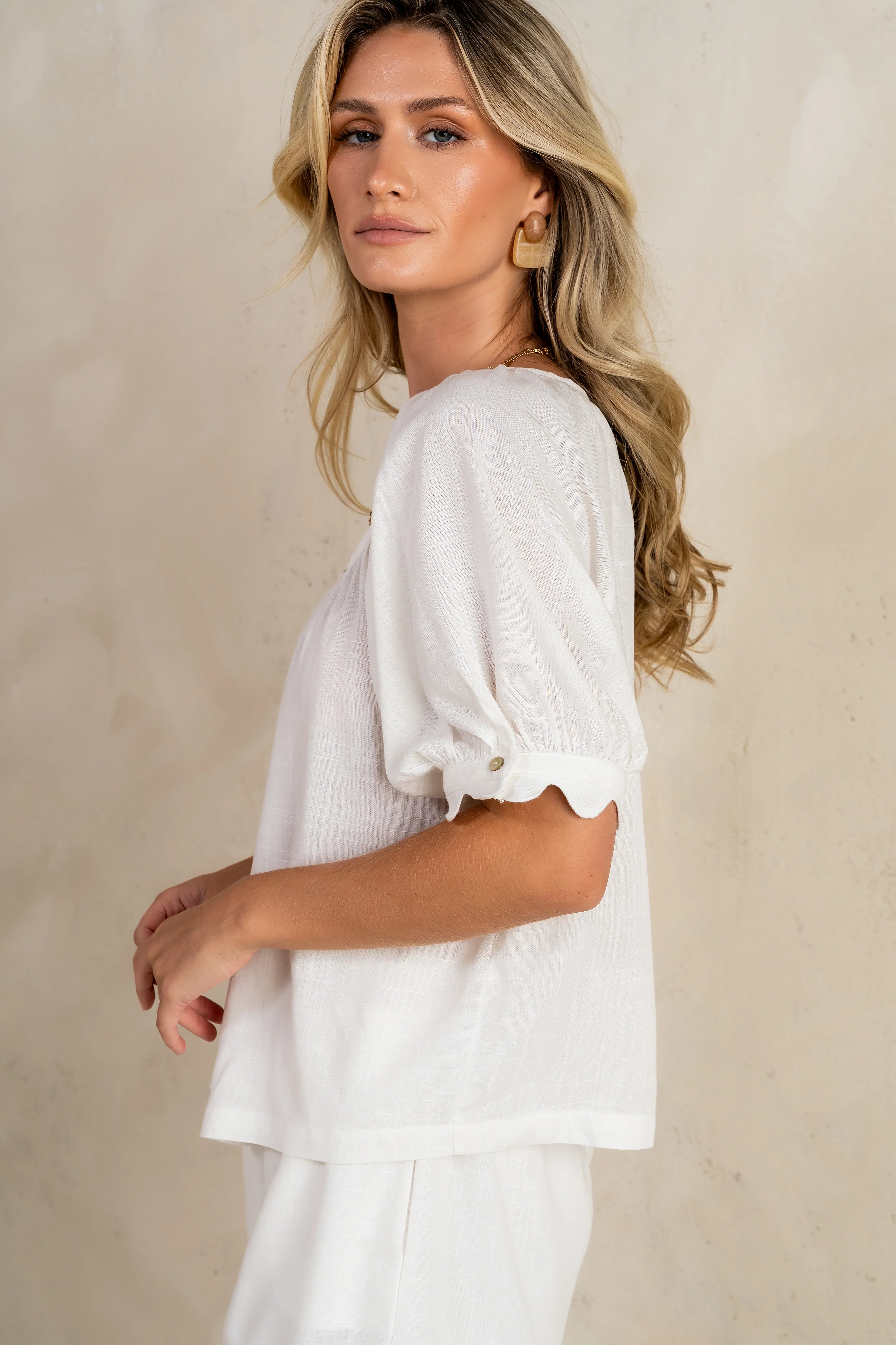 Owen Scalloped Top in White FINAL SALE