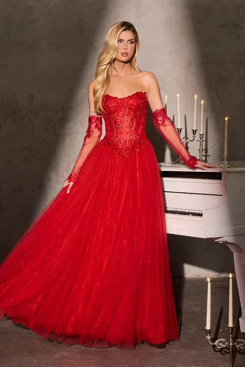 LILITH GOWN A LINE TULLE DRESS WITH GLOVES