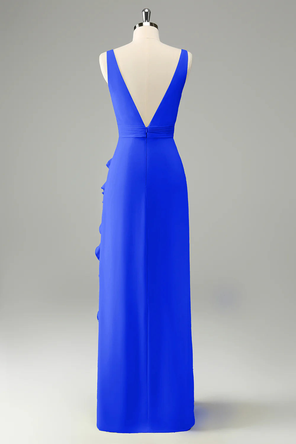 Lime A Line V Neck Floral Ruffle Open Back Bridesmaid Dress with Slit