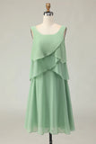 2 Piece Dusty Sage A Line Ruffled Chiffon Mother of the Bride Dress