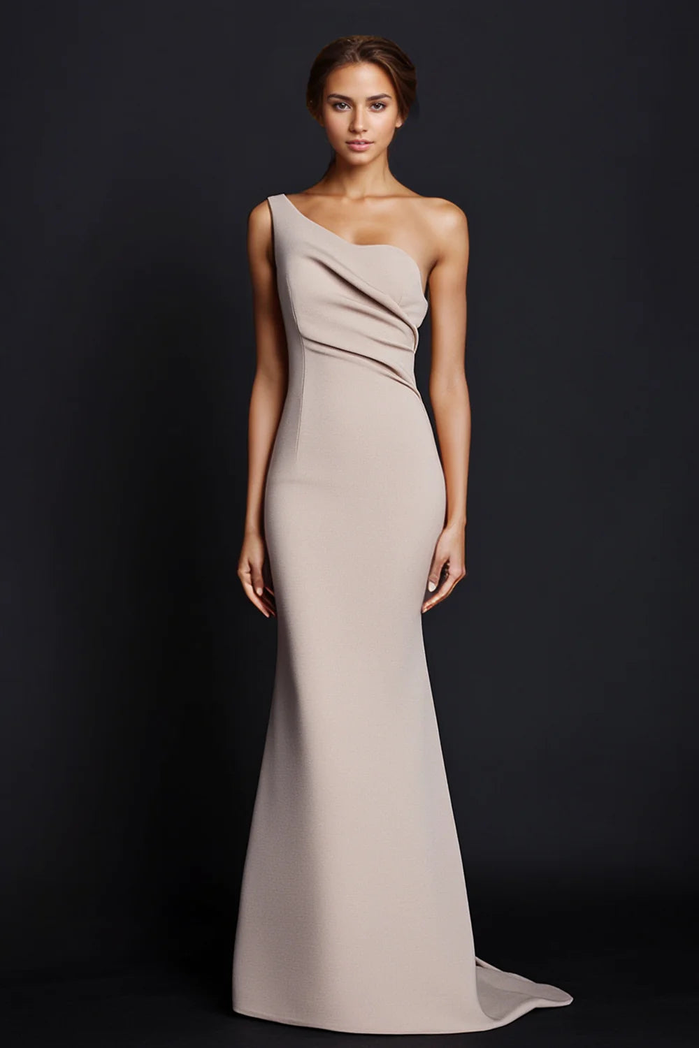 Khaki Mermaid One Shoulder Maxi Dress