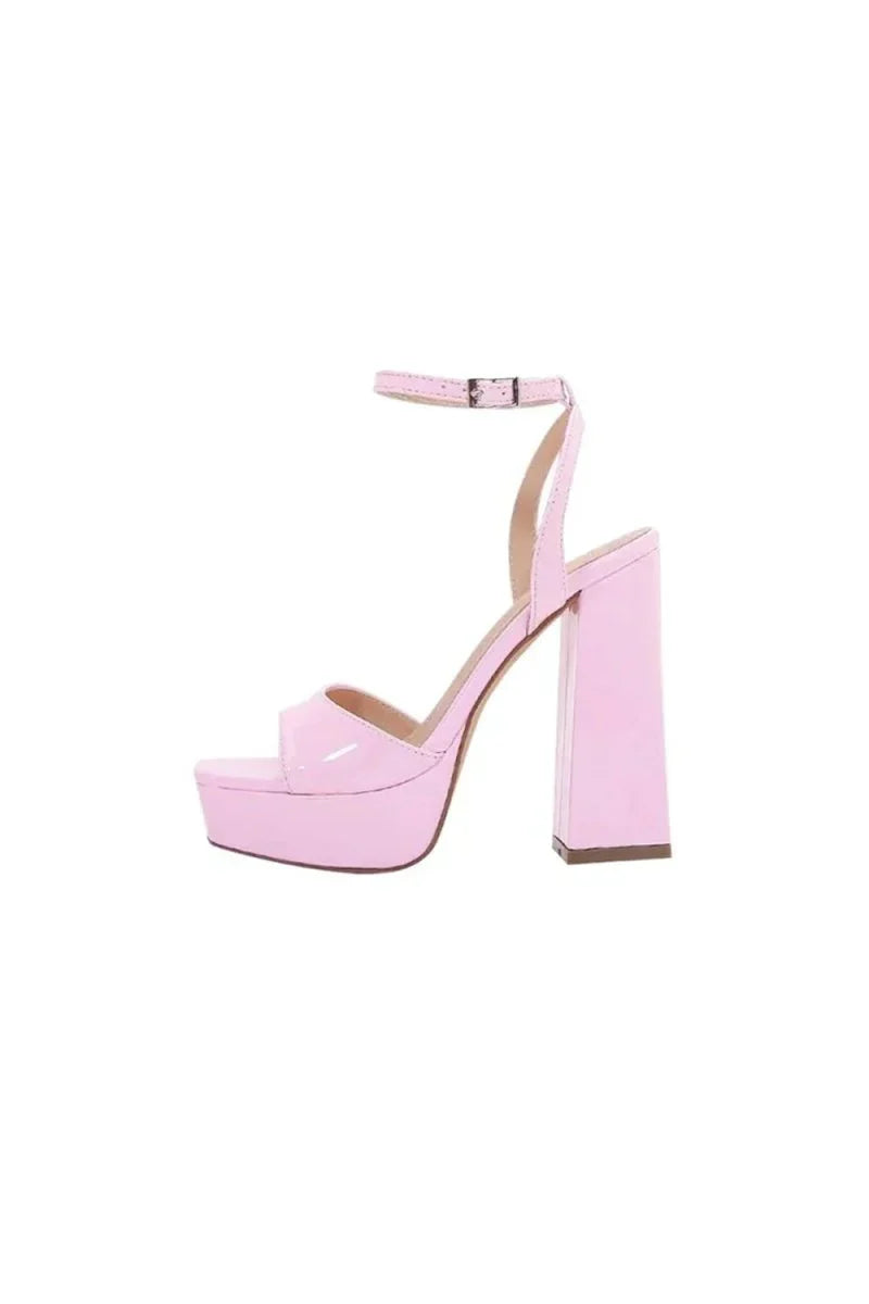 Chunky Pink One Strap High Heel Sandals