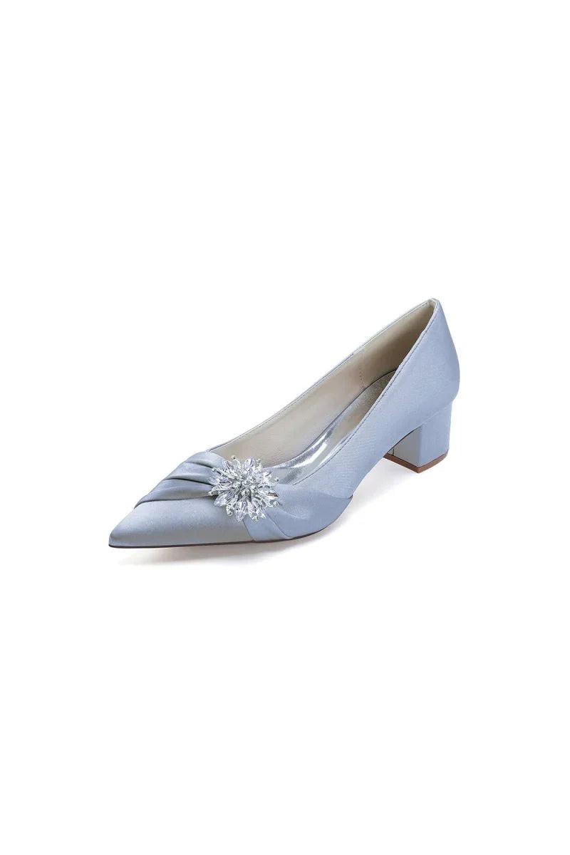 Satin Pointed Toe Slip on Party Shoes With Crystal