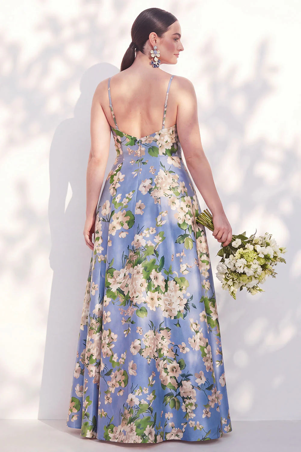 Floral Blue Spaghetti Straps A Line Bridesmaid Dress