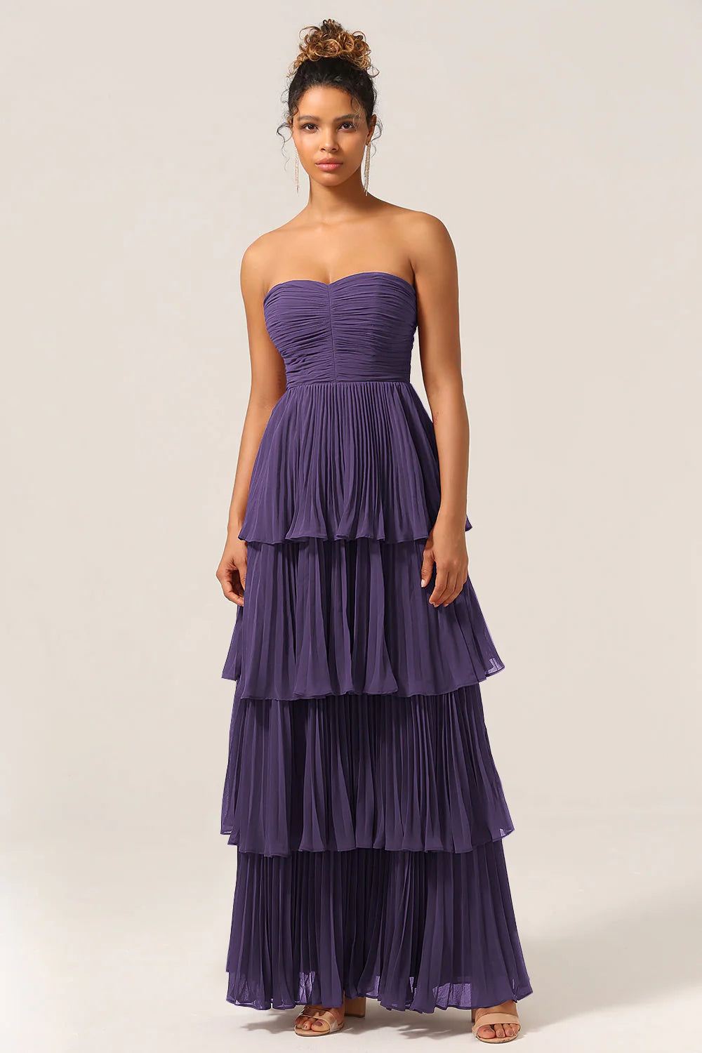 A Line Sweetheart Floor Length Tiered Chiffon Bridesmaid Dress
