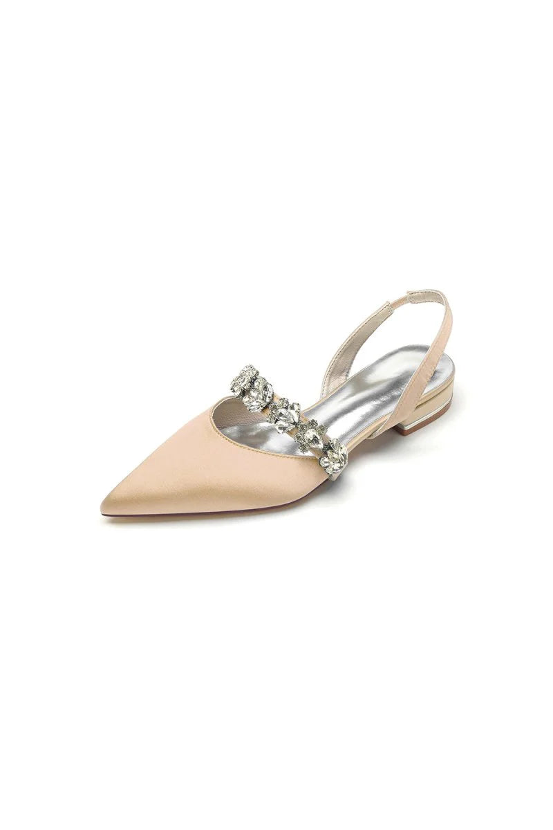 Pointed Toe Rhinestone Wedding Flats Low Heel Bridal Shoes