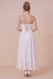 Strapless A Line 3D Flower White Engagement Dress with Slit