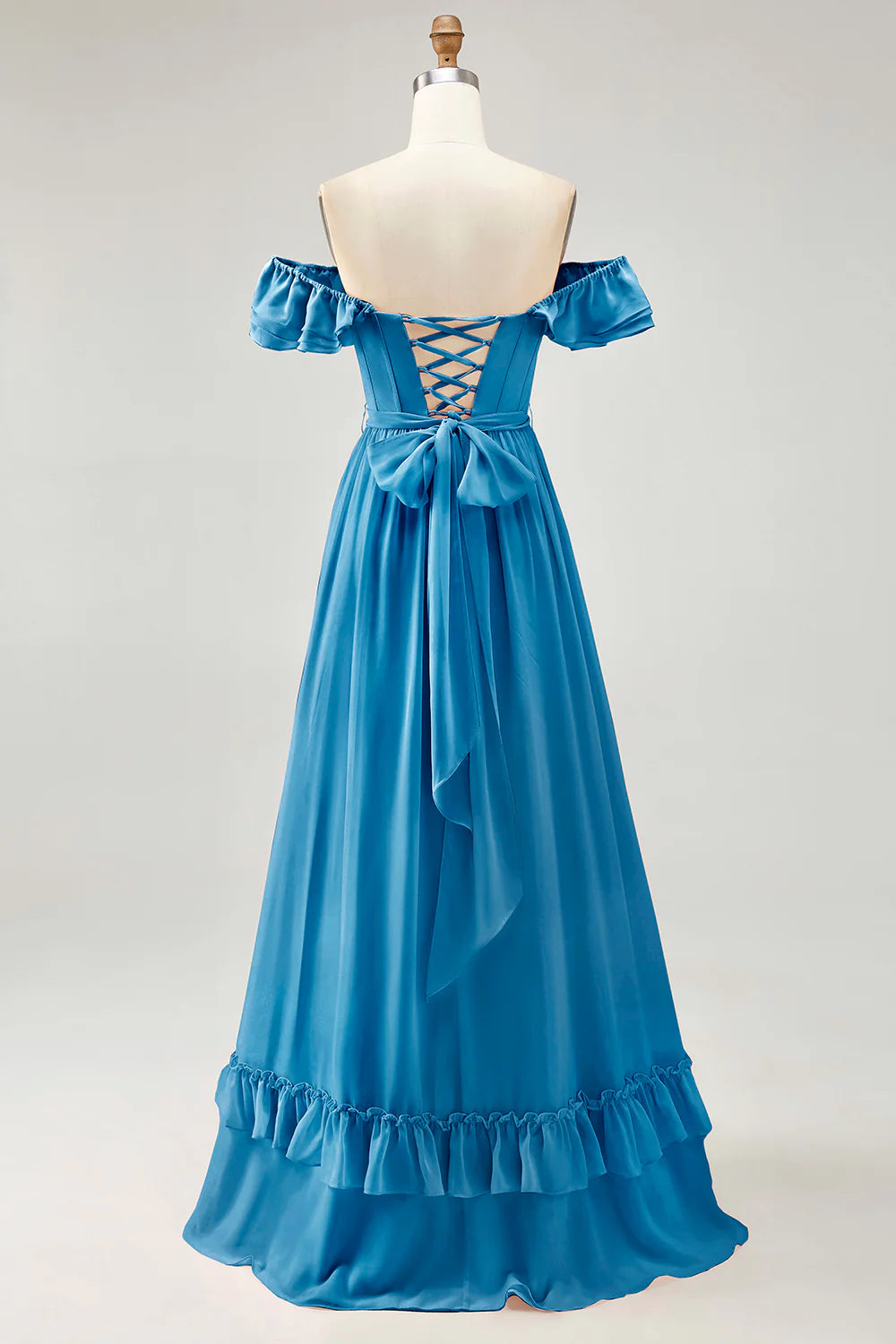 Royal Blue A line Off The Shoulder Chiffon Long Bridesmaid Dress with Slit