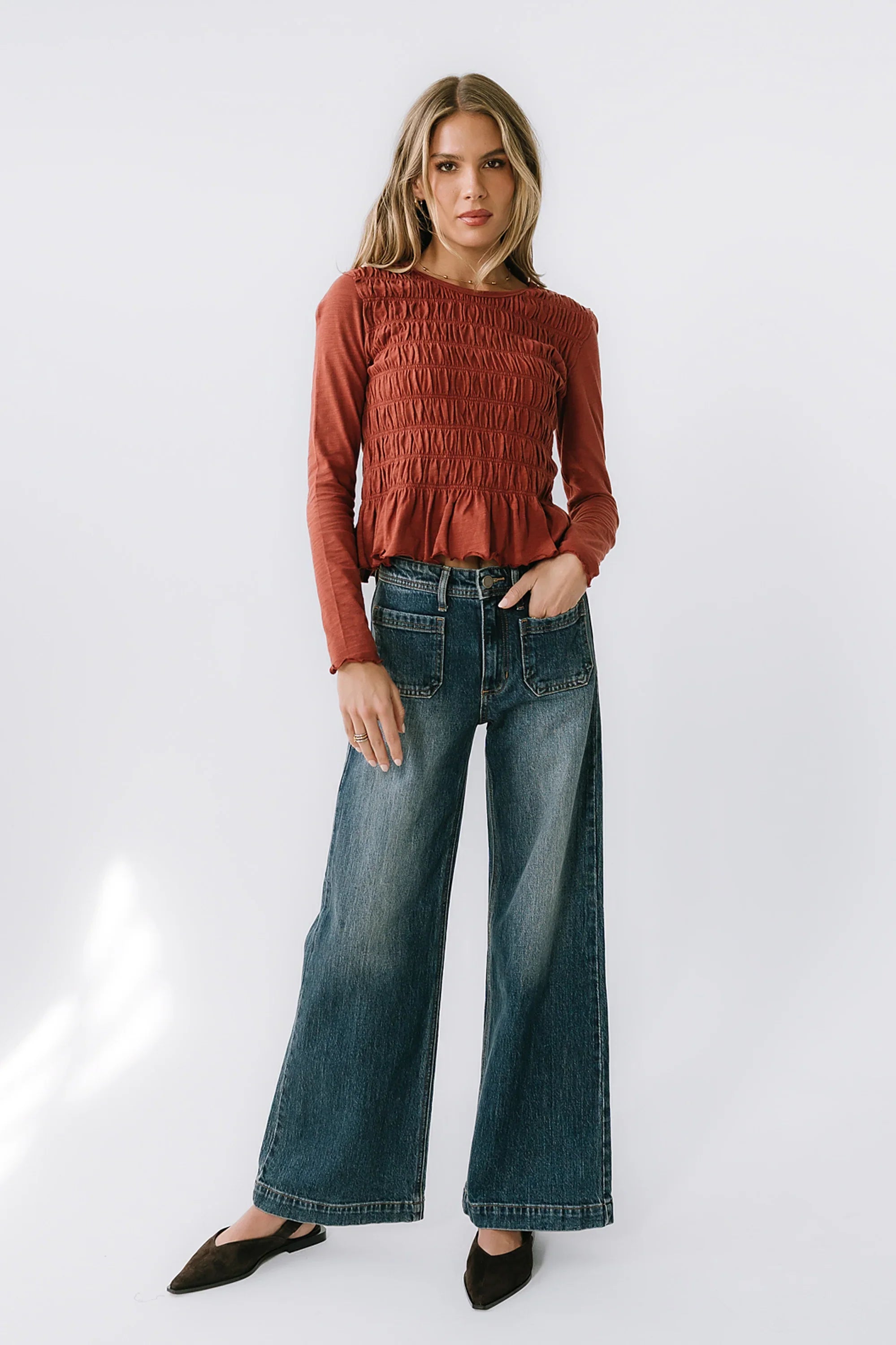 Harry Smocked Top in Brick FINAL SALE