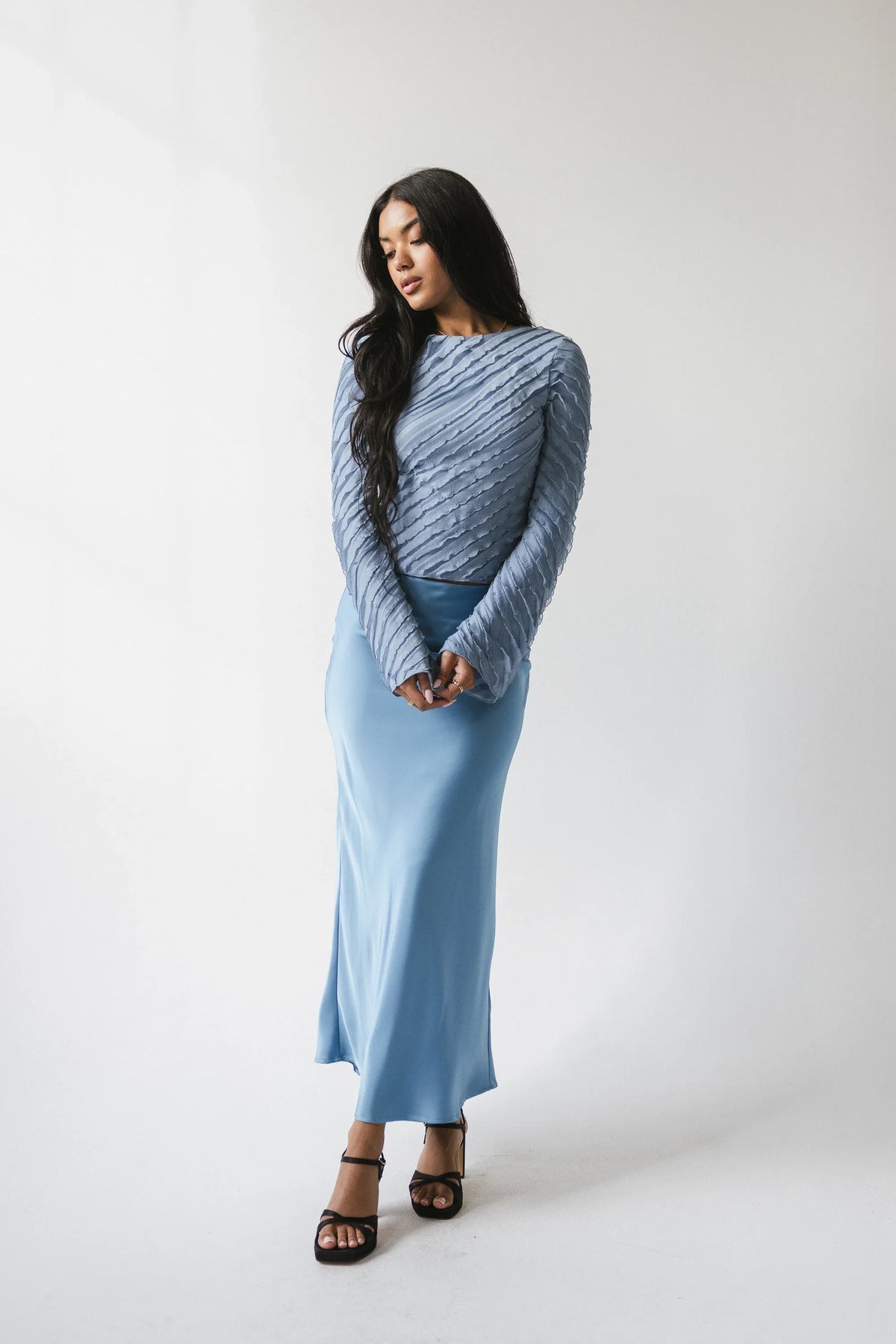 Tory Satin Maxi Skirt in Blue
