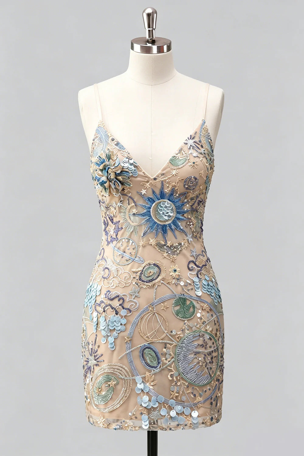 Navy Bodycon Sequin Embroidered Short Homecoming Dress
