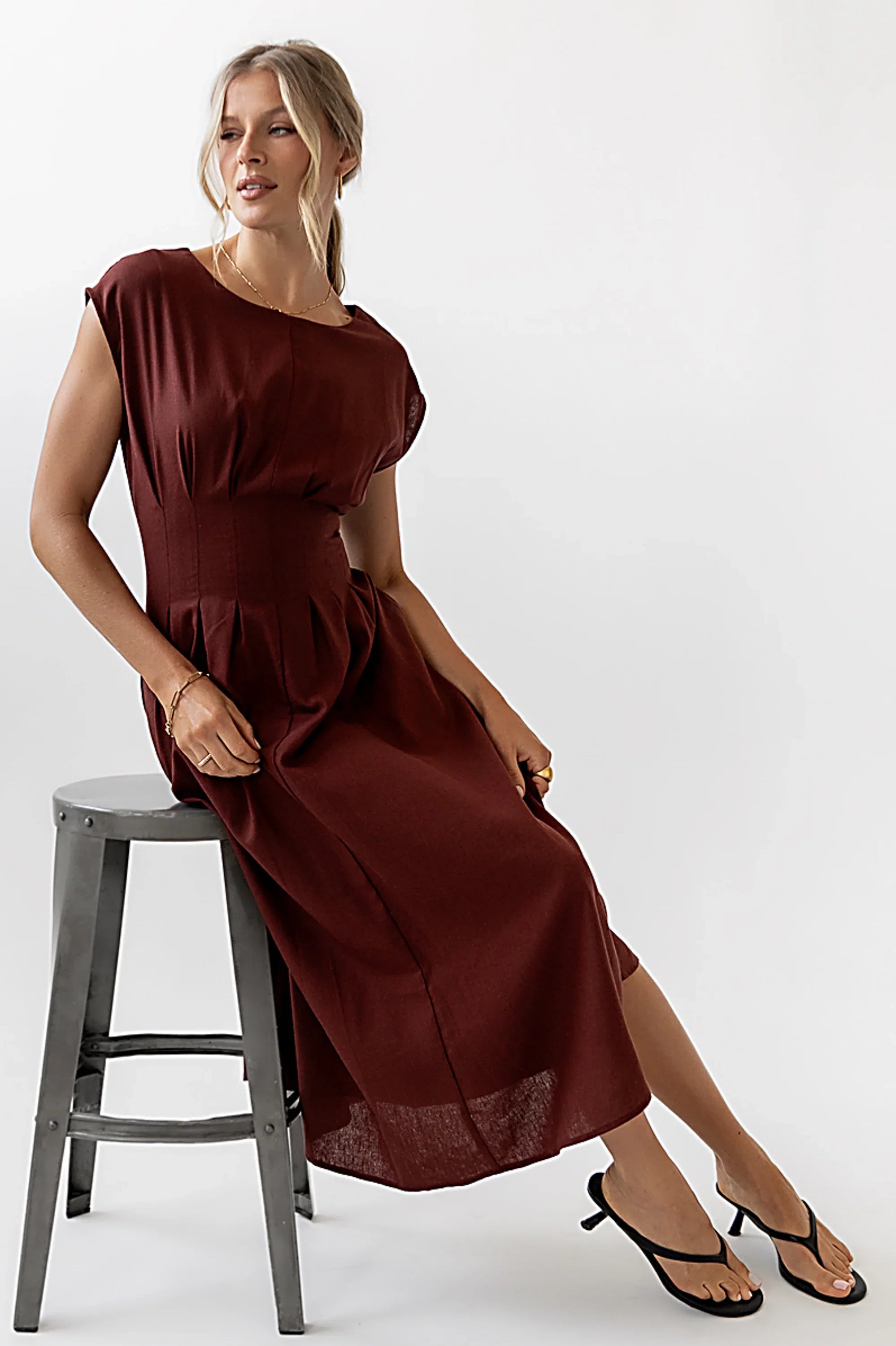 Matilda Pleated Maxi Dress in Rust FINAL SALE