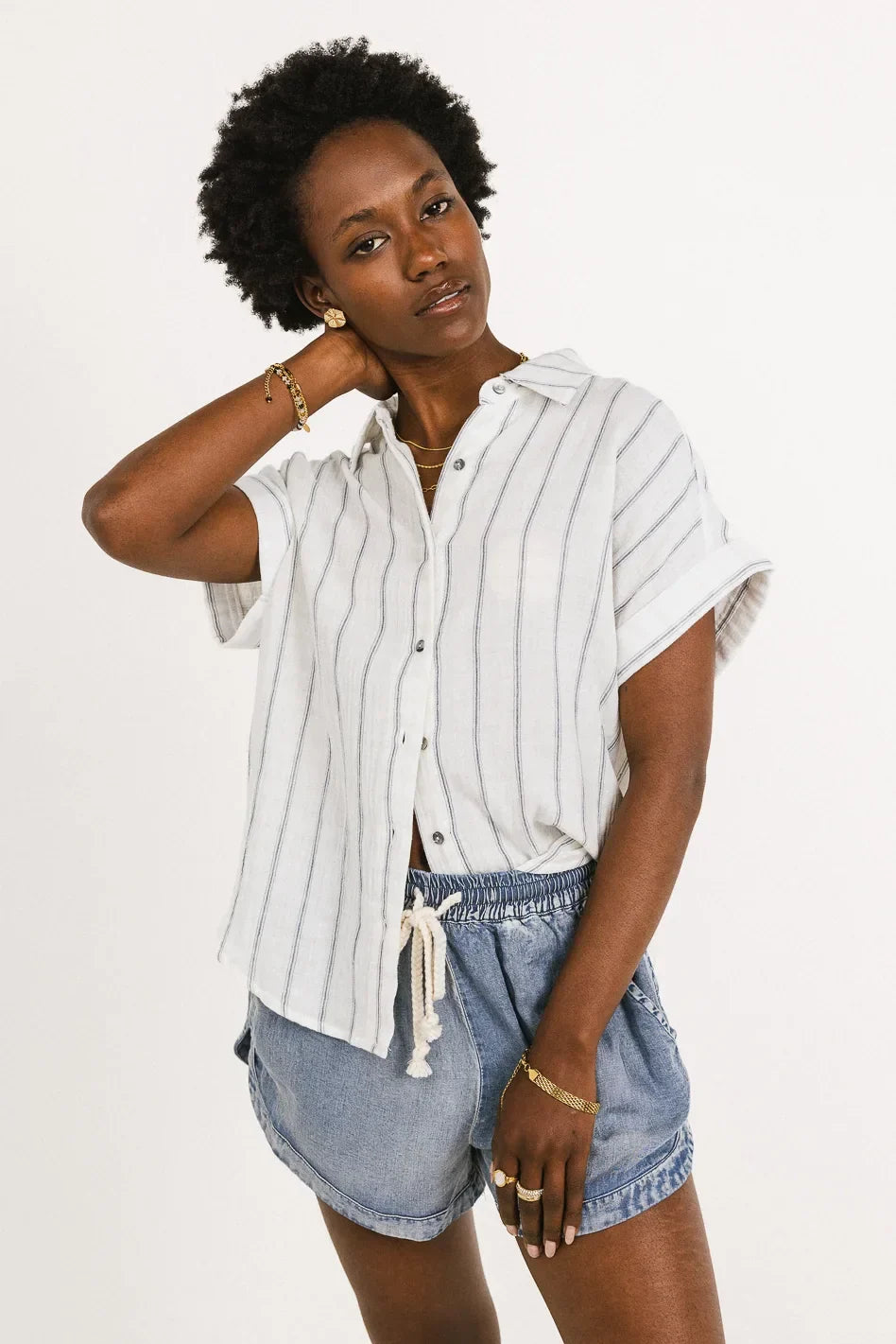 Topanga Striped Button Up in White FINAL SALE