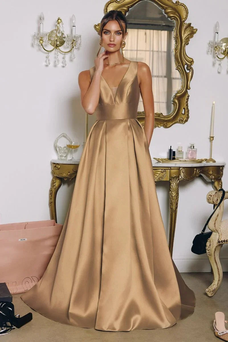 ANDERSYN GOWN MIKADO SATIN A LINE DRESS WITH POCKETS