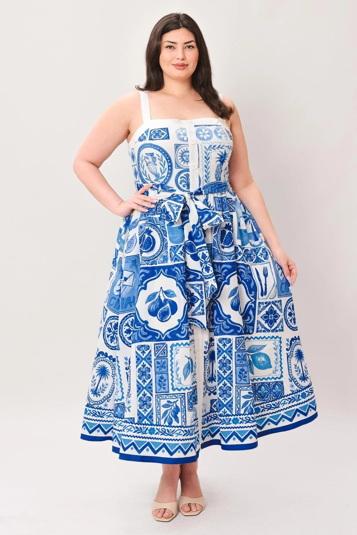 BLUE MAJOLICA CHARM MIDI DRESS