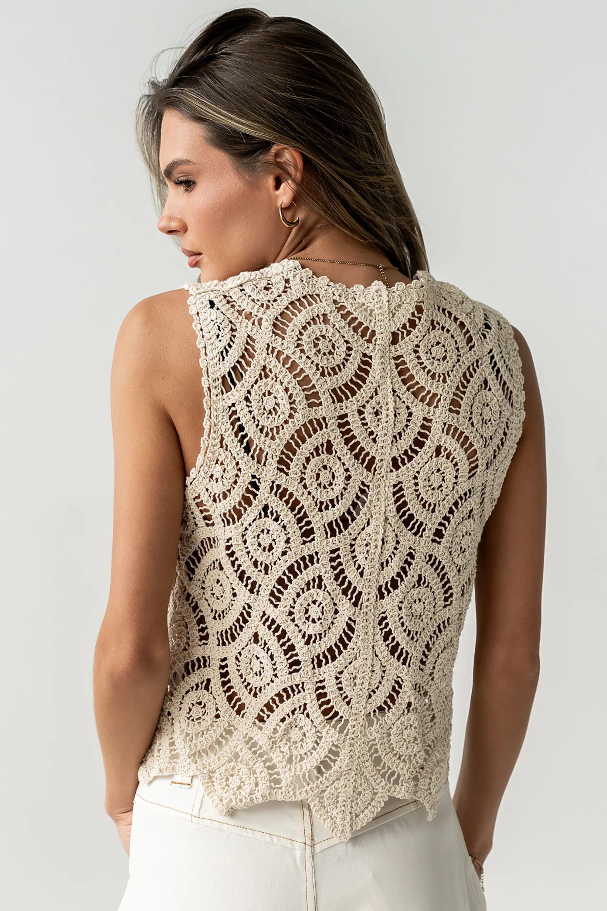 Vicky Crochet Vest in Tan