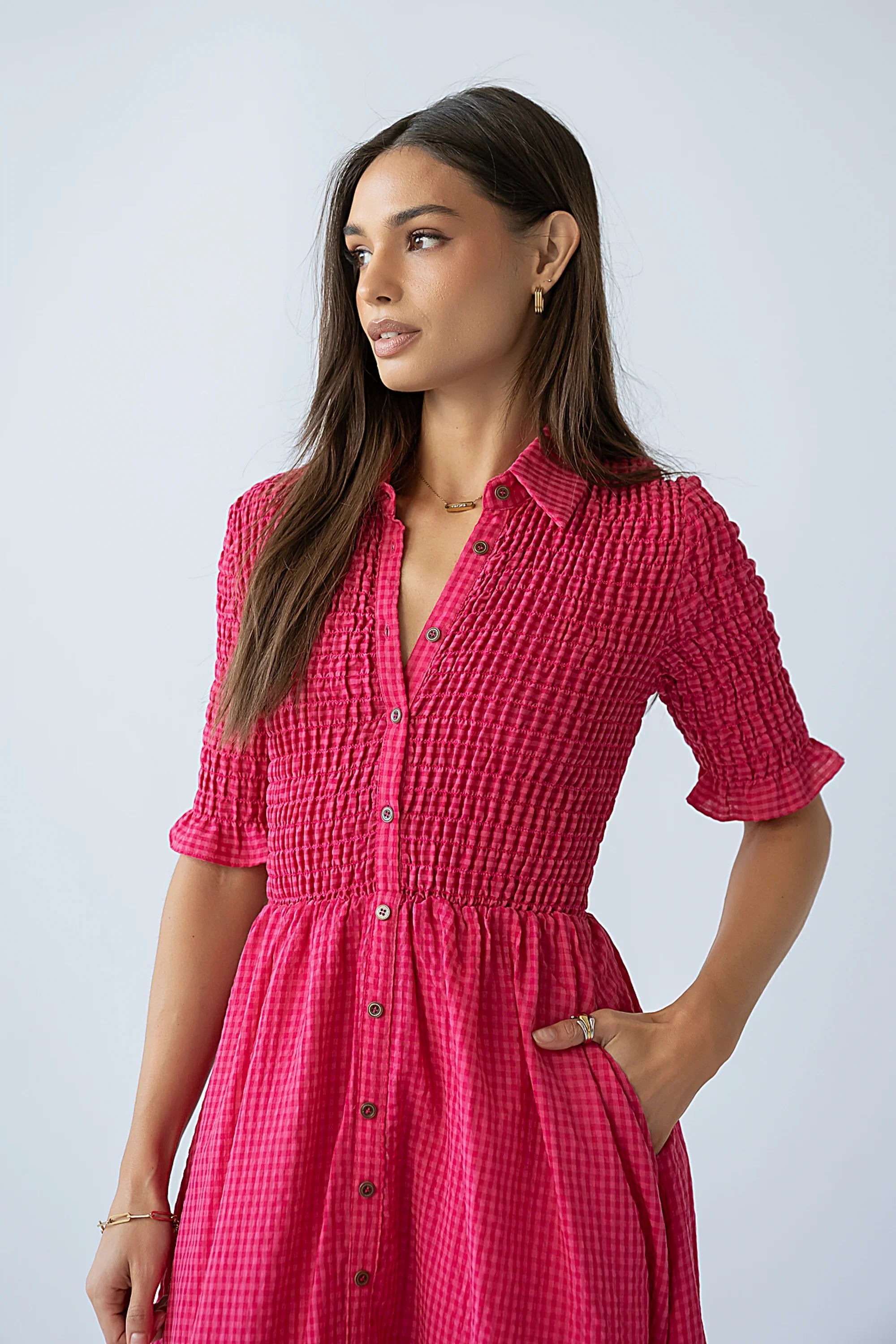 Jonas Gingham Midi Dress in Pink FINAL SALE