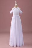 White A Line Off The Shoulder Chiffon Ruched Junior Bridesmaid Dress