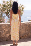 Yellow Strapless Floral Sheath Wedding Guest Dress