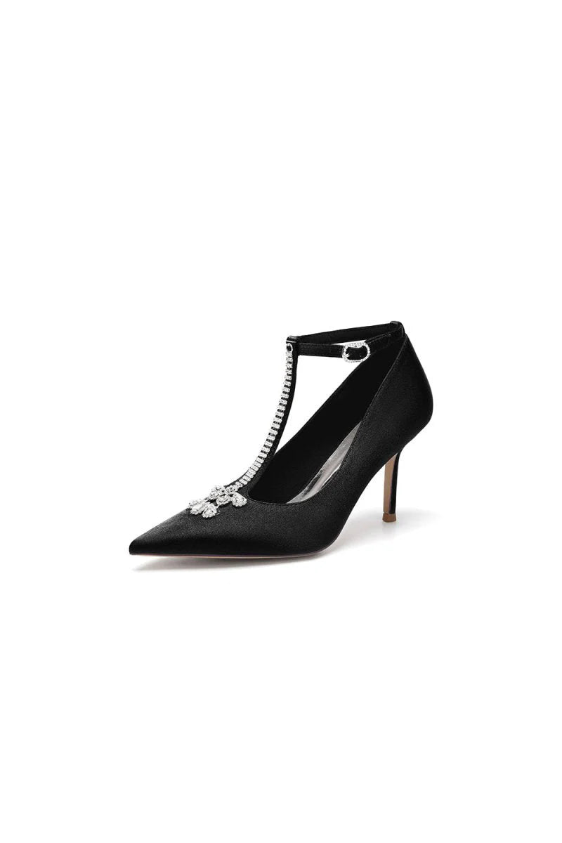 Party Pointed Toe Crystal Strap High Heels Shoes